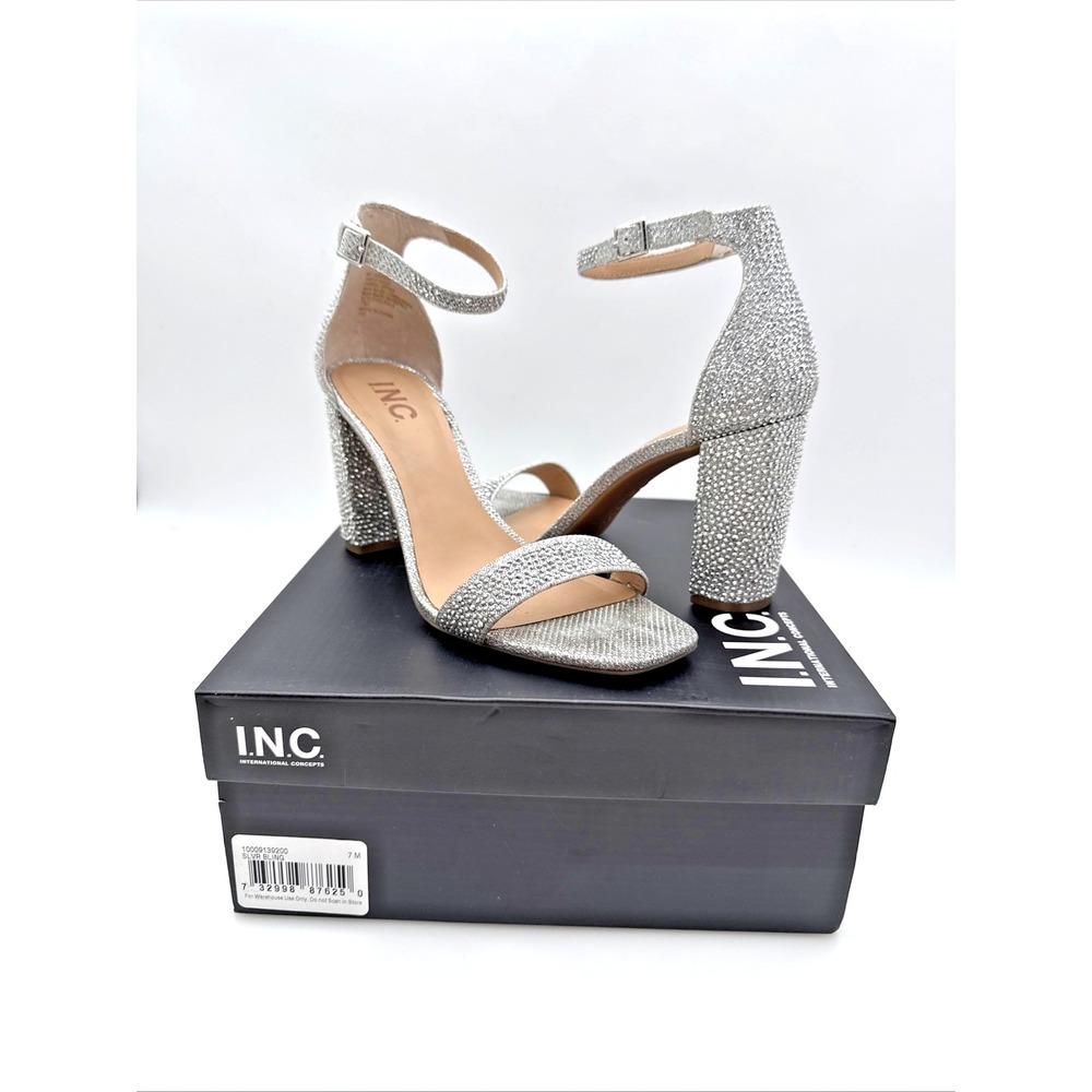I.N.C. Lexmine2 Silver Rhinestone Heels Ankle Strap‎ Size 7M Excellent